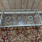 Table basse en métal chromé et verre 1970