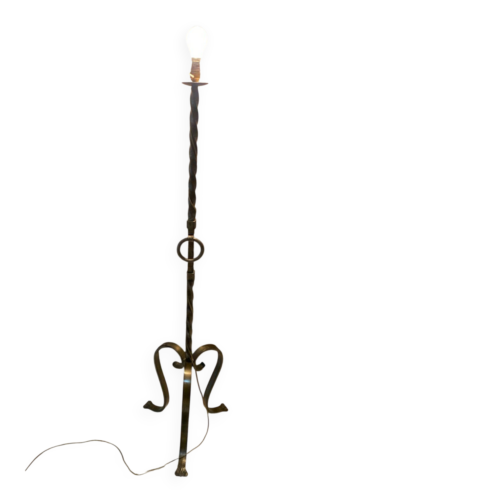 Brutalist floor lamp in twisted iron