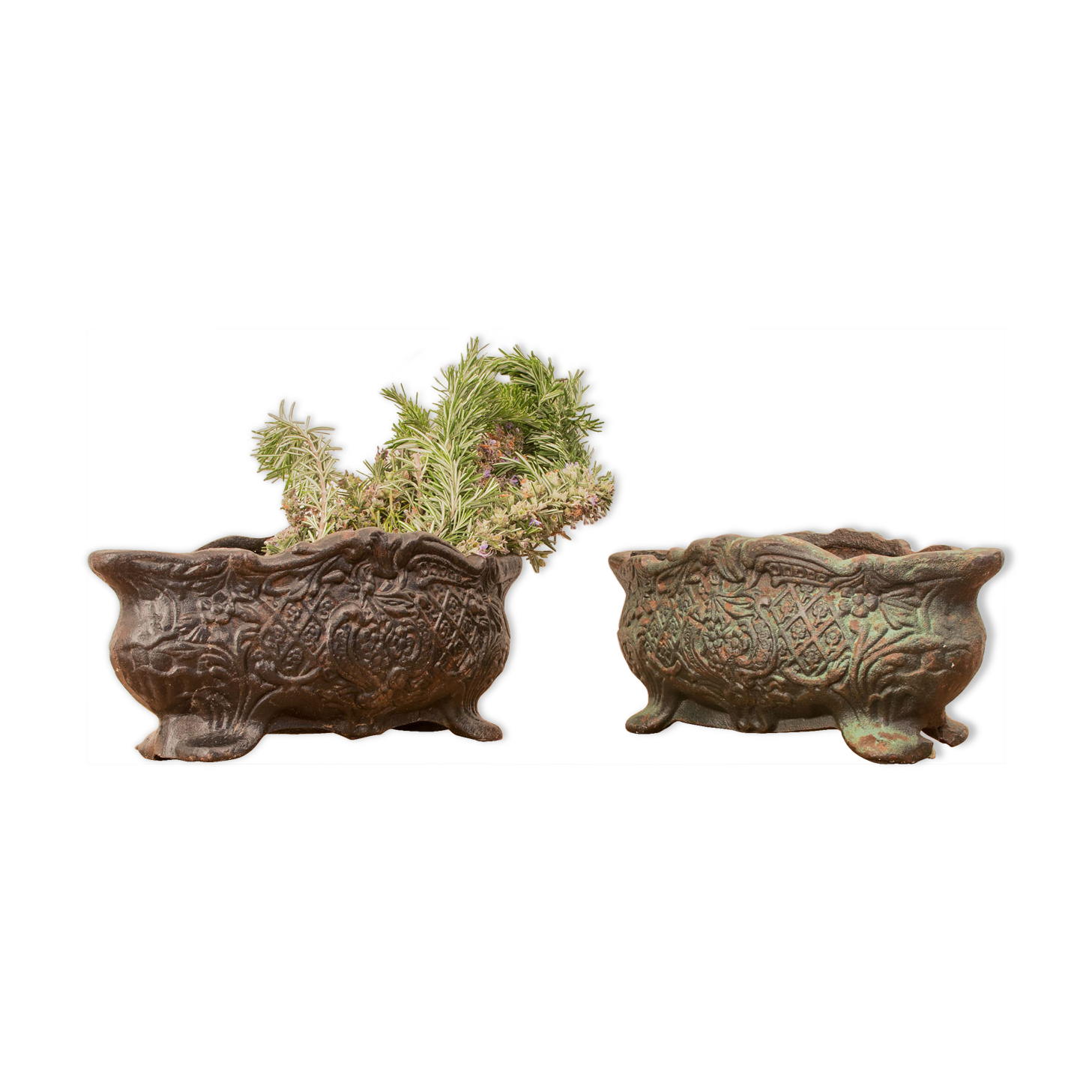Set of Two Antique Cast Iron Flower Pots