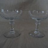 Pair of old champagne glasses crystal faceted louis Philippe