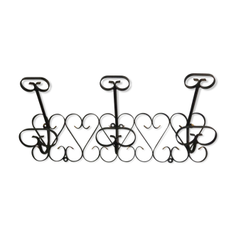 1970s wrought-iron wall coat holder