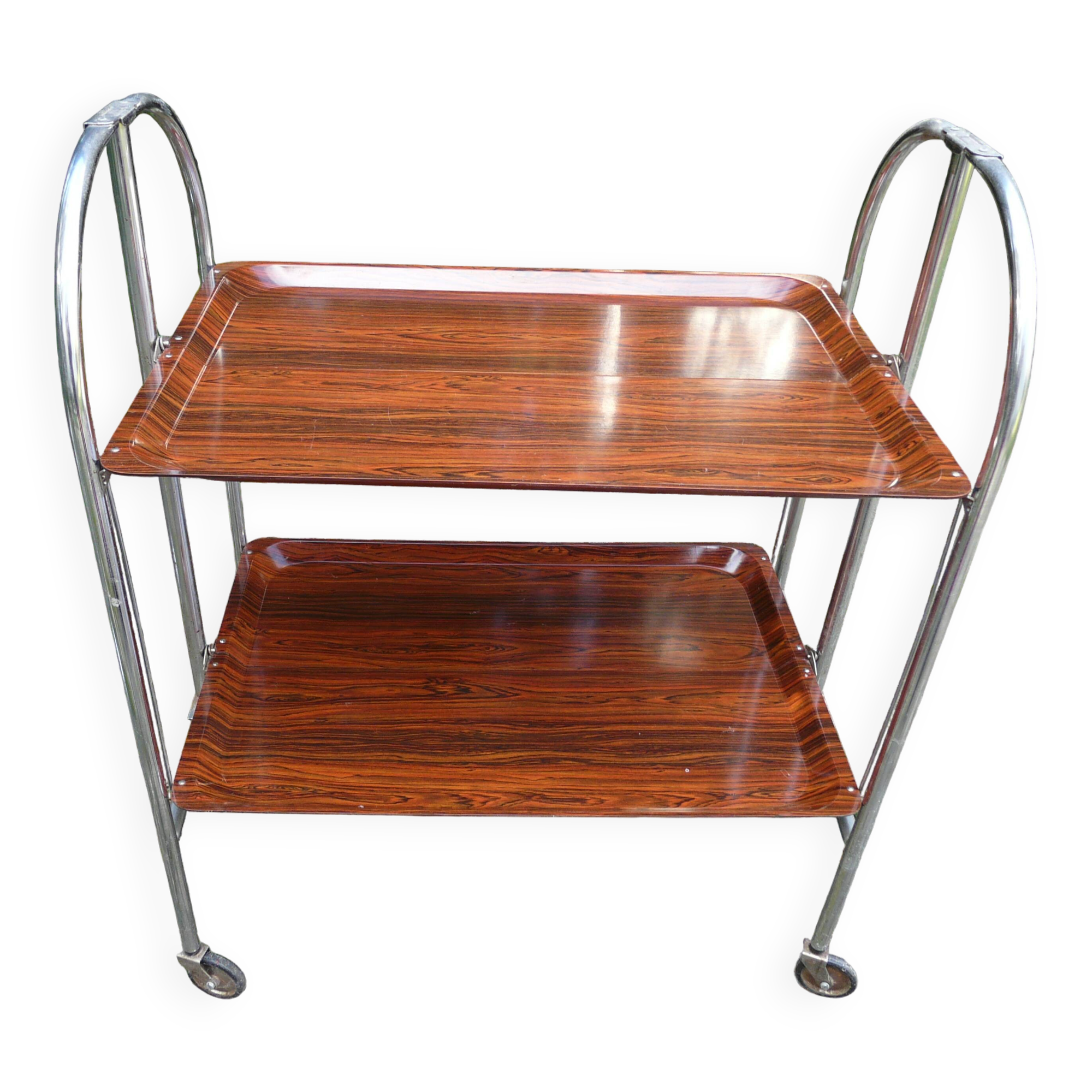 Vintage folding rolling trolley with 2 trays