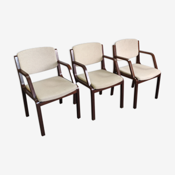 3 wooden and fabric chairs