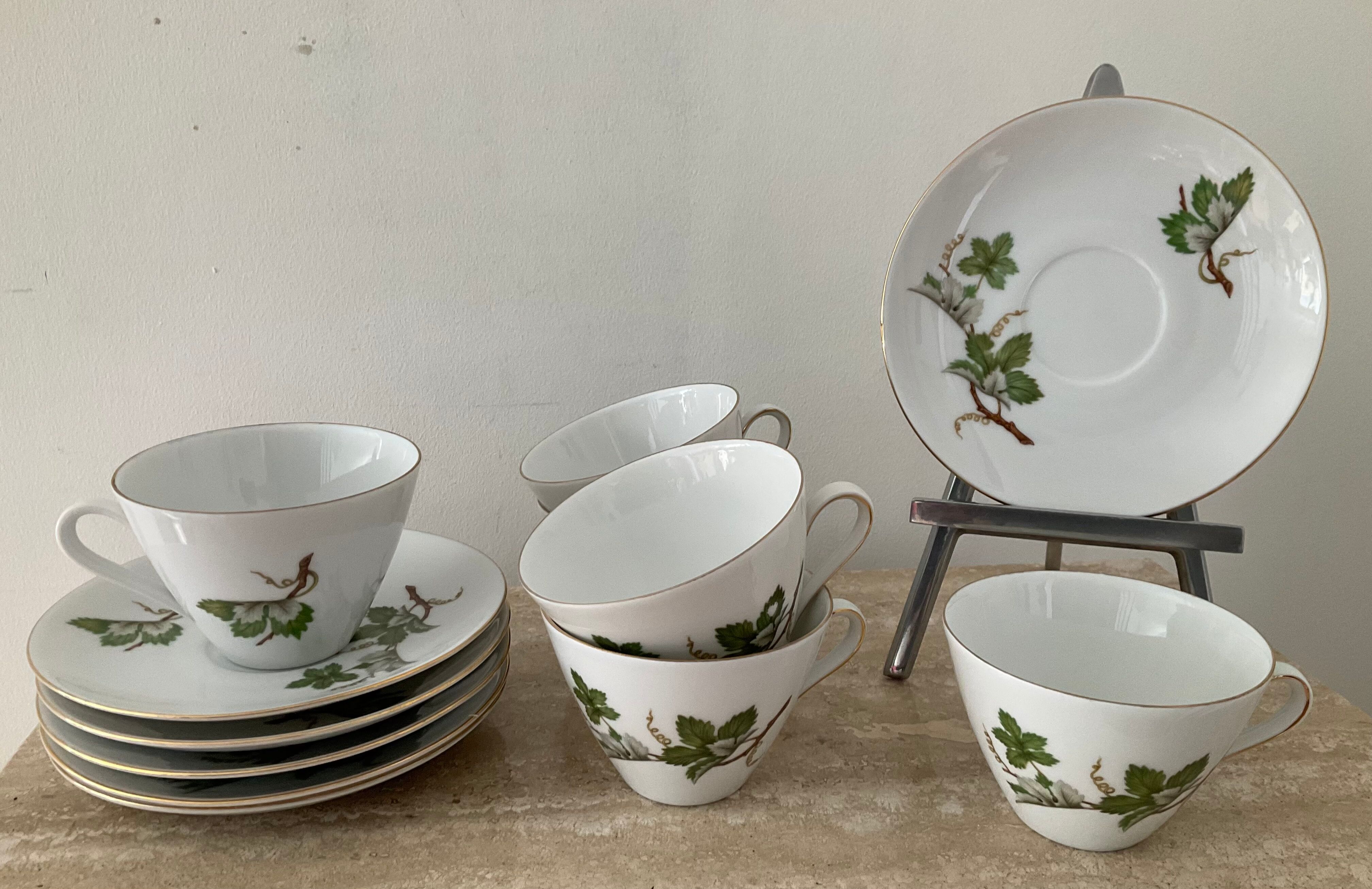 Vintage porcelain herbarium service 6 cups with plates