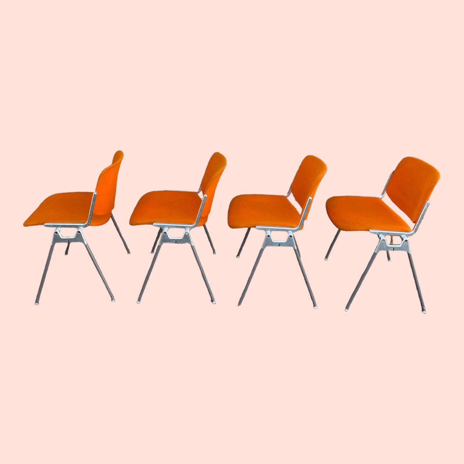 Set of 4 orange DSC 106 chairs Giancarlo Piretti for Castelli