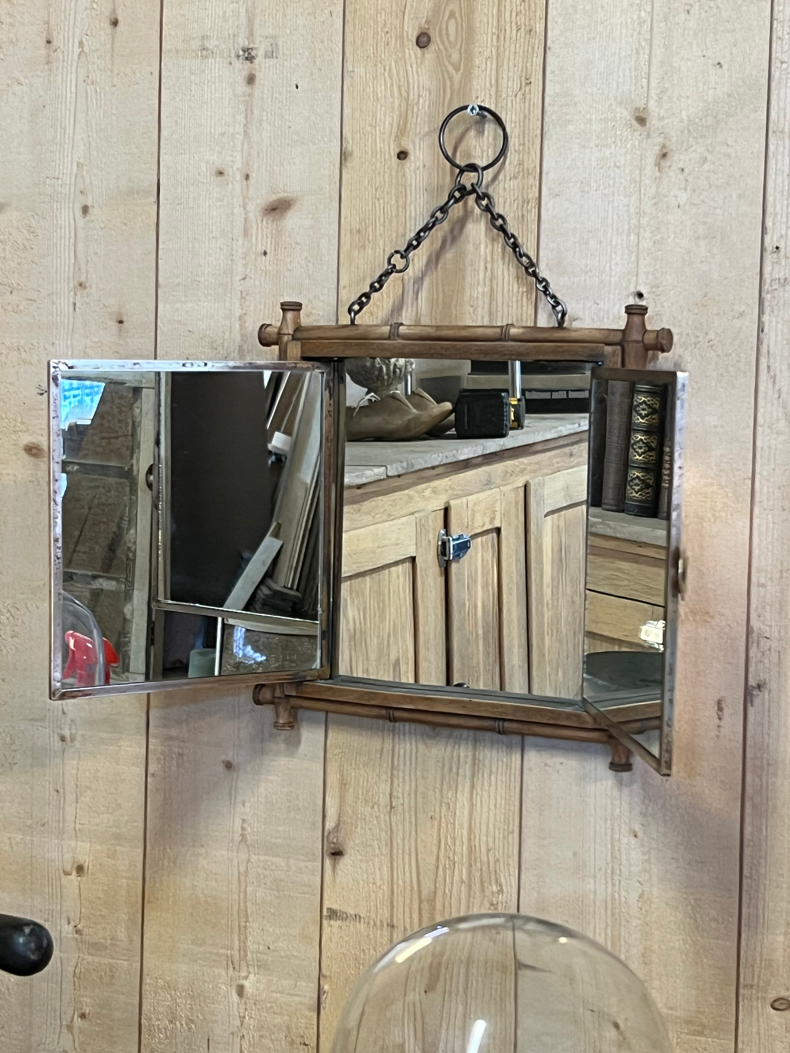 Miroir triptyque en bambou et laiton 1876