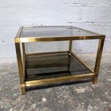 Table basse en métal doré et verre fumé