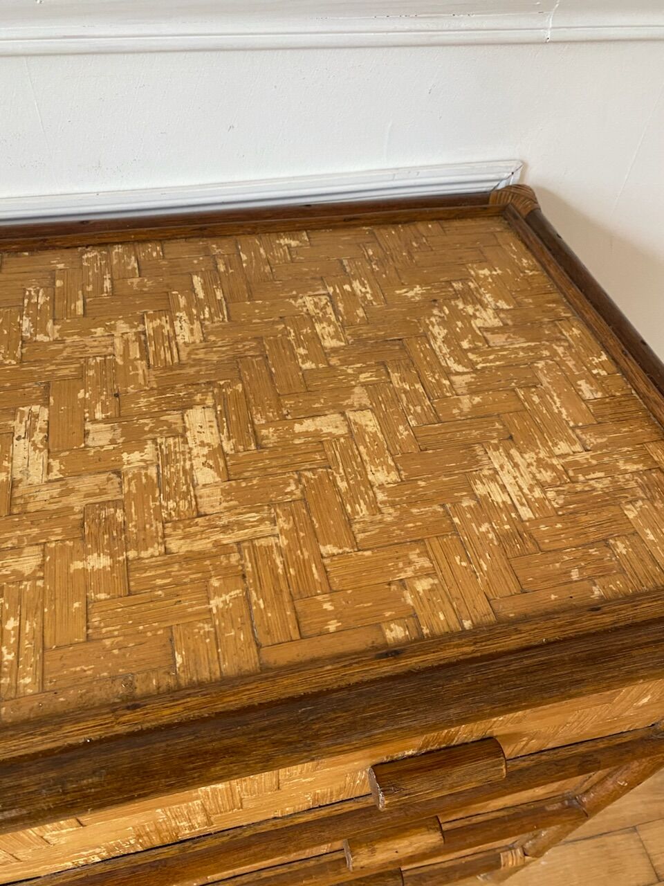 Rattan and vintage bamboo chest of drawers
