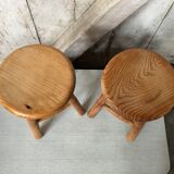 Pair old milking stool door pots light wood vintage