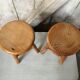 Pair old milking stool door pots light wood vintage