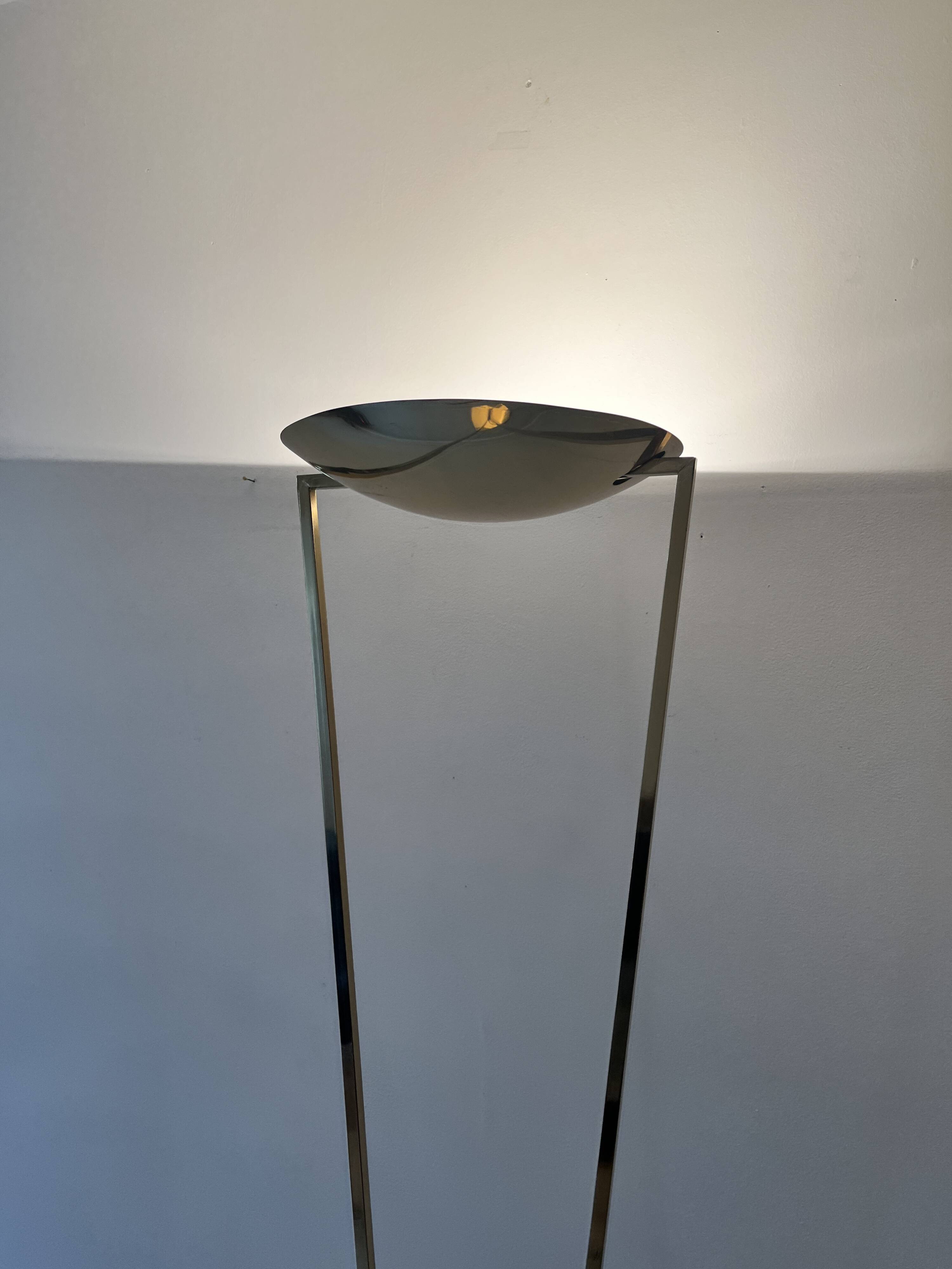 Large halogen floor lamp in polished brass, italy 1970