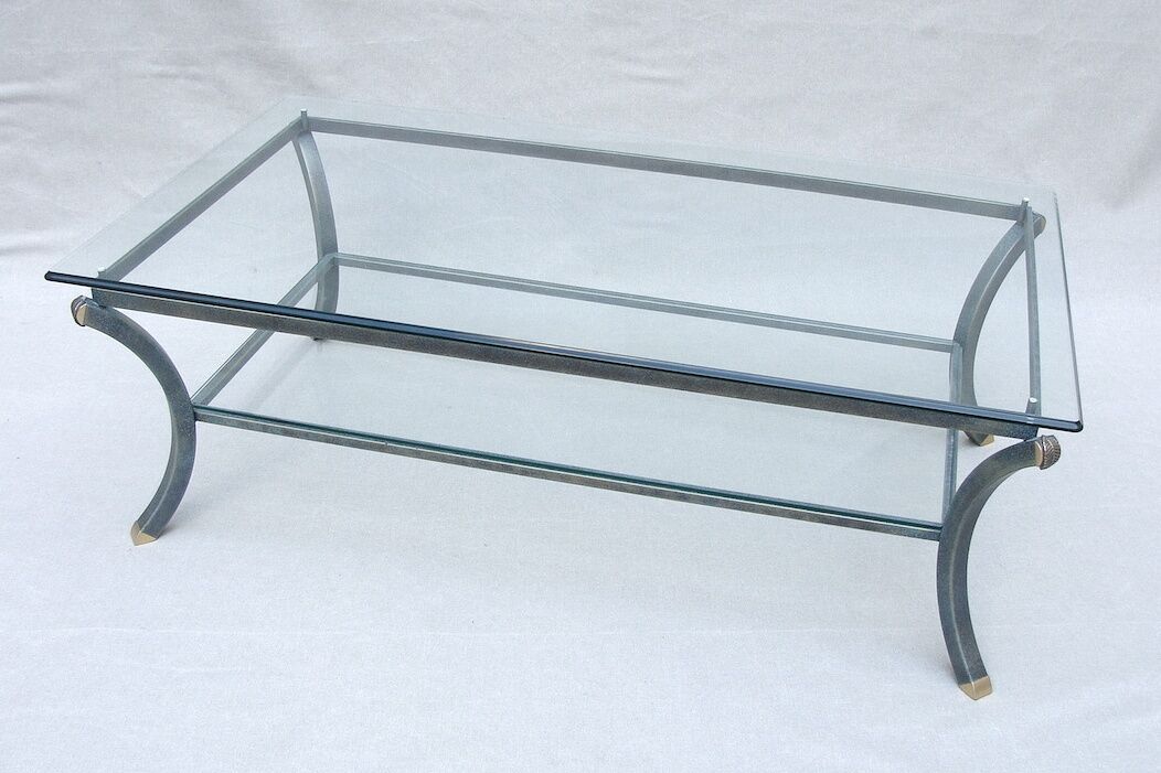 Vintage coffee table, metal and glass, Pierre Vandel