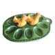 Earthenware egg dish with chicken-shaped salt and pepper shakers