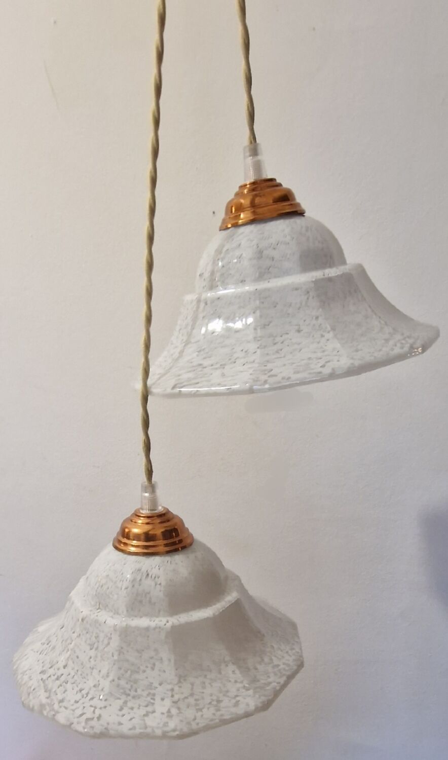 Duo of glass pendant lamps Art Deco