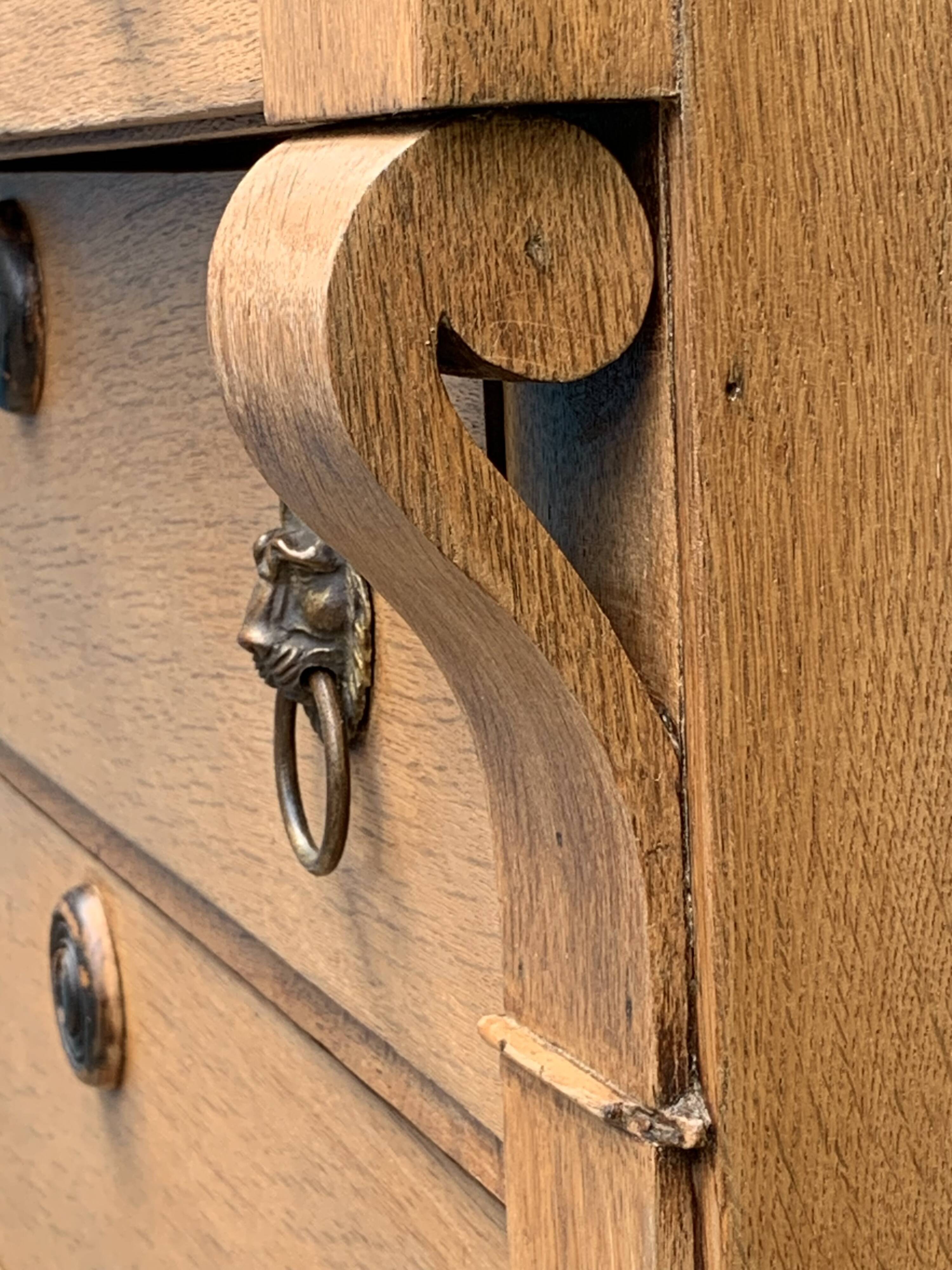 Empire high chest of drawers in solid raw oak
