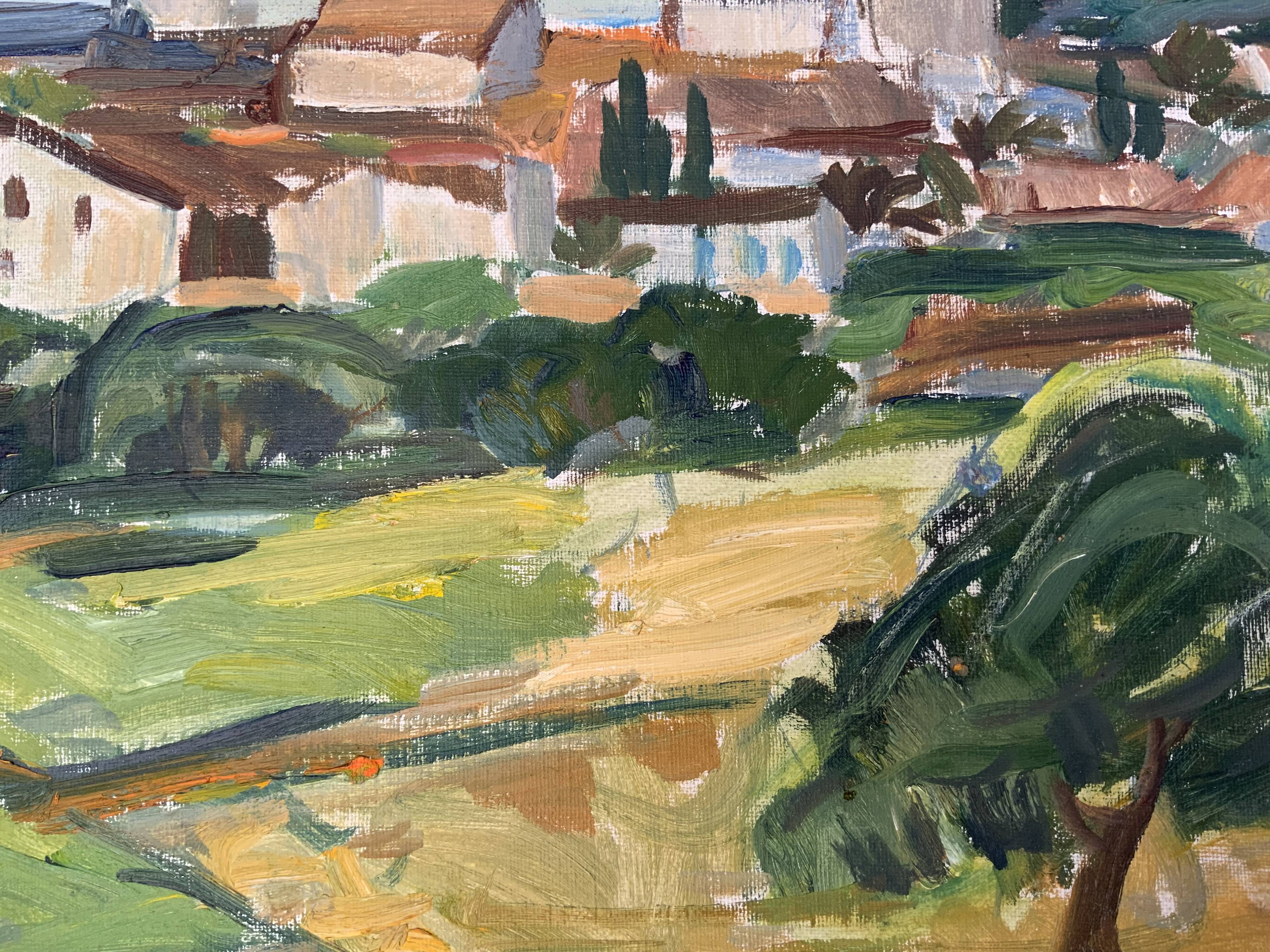 Peinture à l’huile de paysage impressionniste suédois du milieu du 20e siècle « Marbella » années 1960