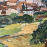 Peinture à l’huile de paysage impressionniste suédois du milieu du 20e siècle « Marbella » années 1960