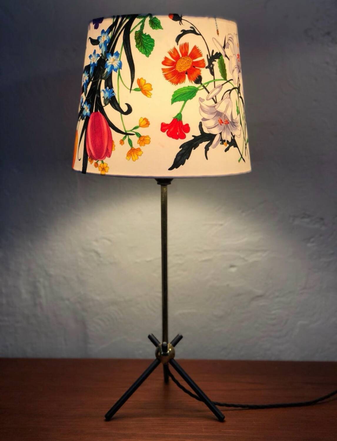 Mid-Century Modern Table Lamp in Brass with Vintage Gucci Shade