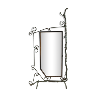 Bronze, brass and forged steel decorative floor mirror - 1920s