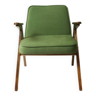 Fauteuil scandinave vintage vert forêt design by Chierovski 1960/70 Boho style milieu de siècle modern style fauteuil de salon chaise en bois