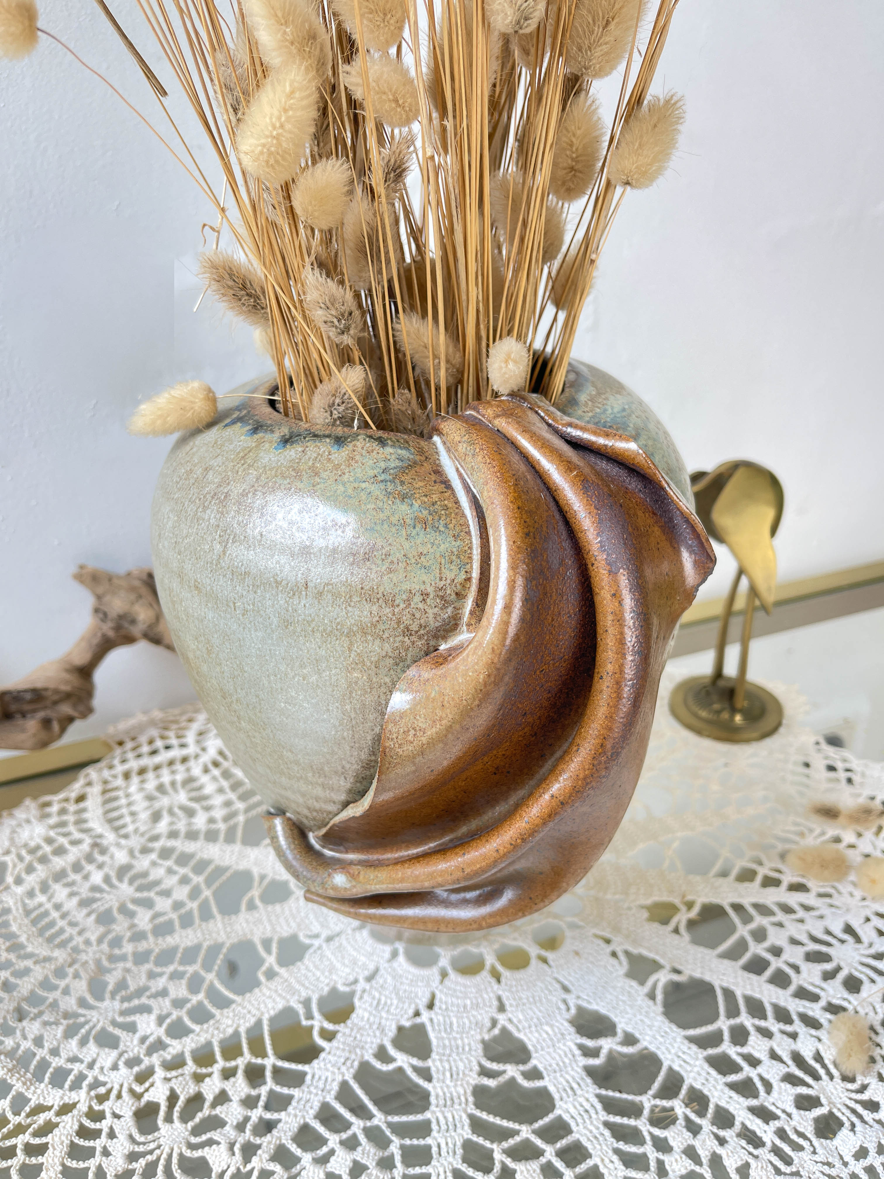Vintage stoneware vase with draped effect glaze