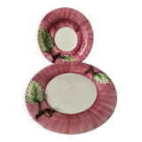 Two vintage leaf barbotine plates