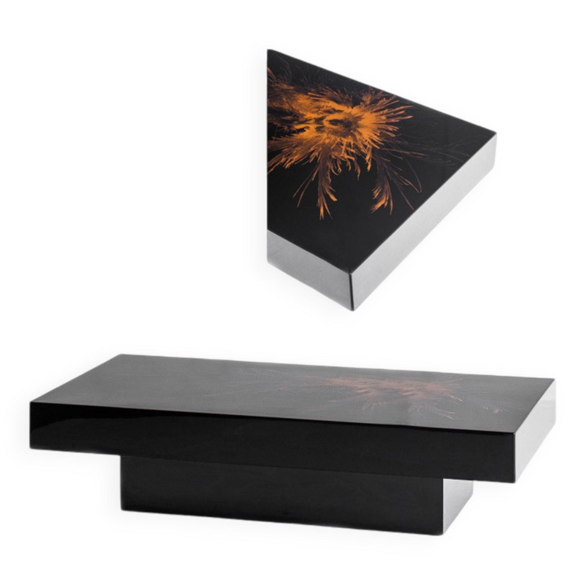 Vintage coffee table. Black lacquered wood with design by H D. France, 1980s