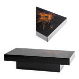 Vintage coffee table. Black lacquered wood with design by H D. France, 1980s