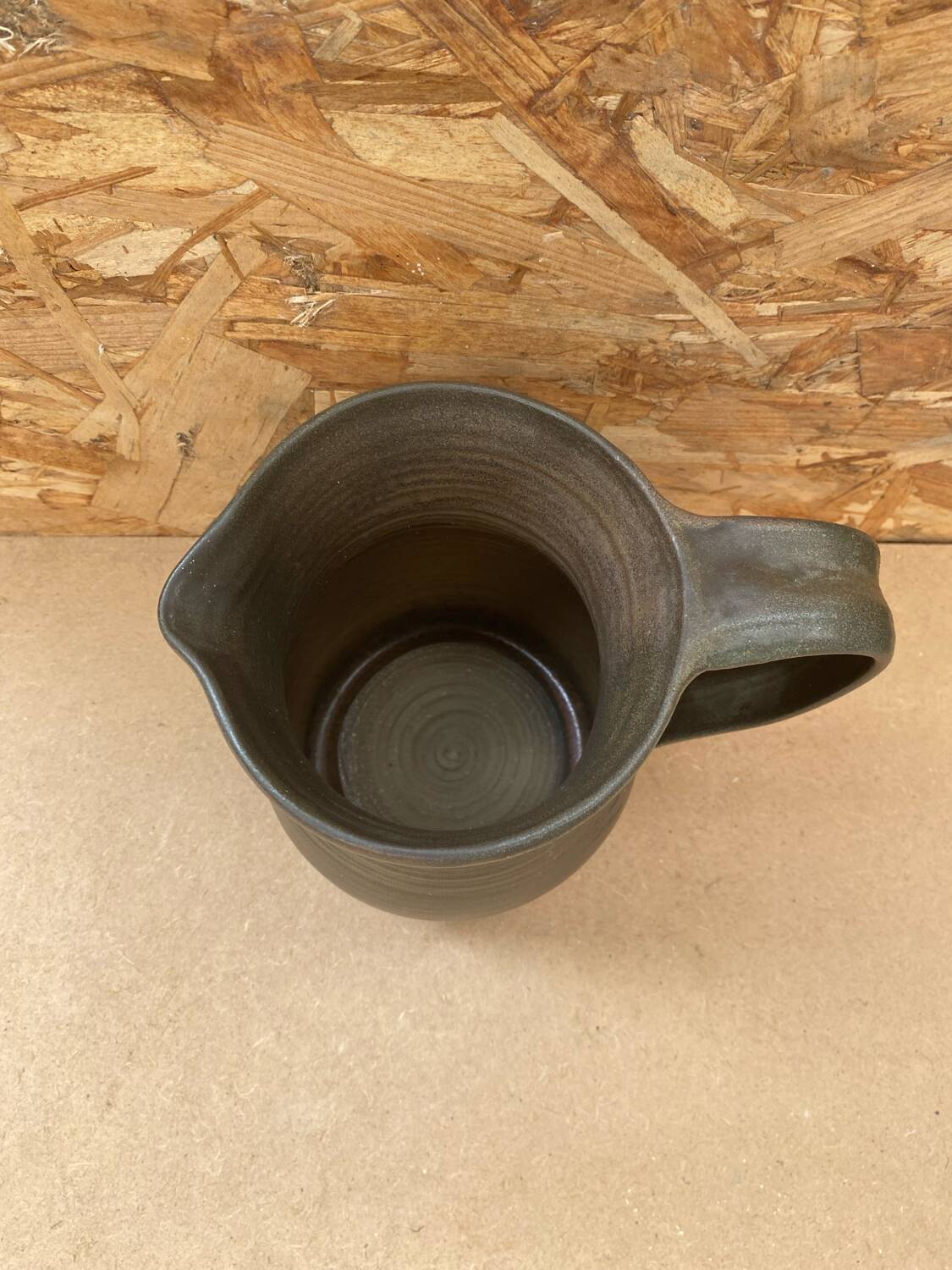 Antique vintage grey brown ceramic pitcher