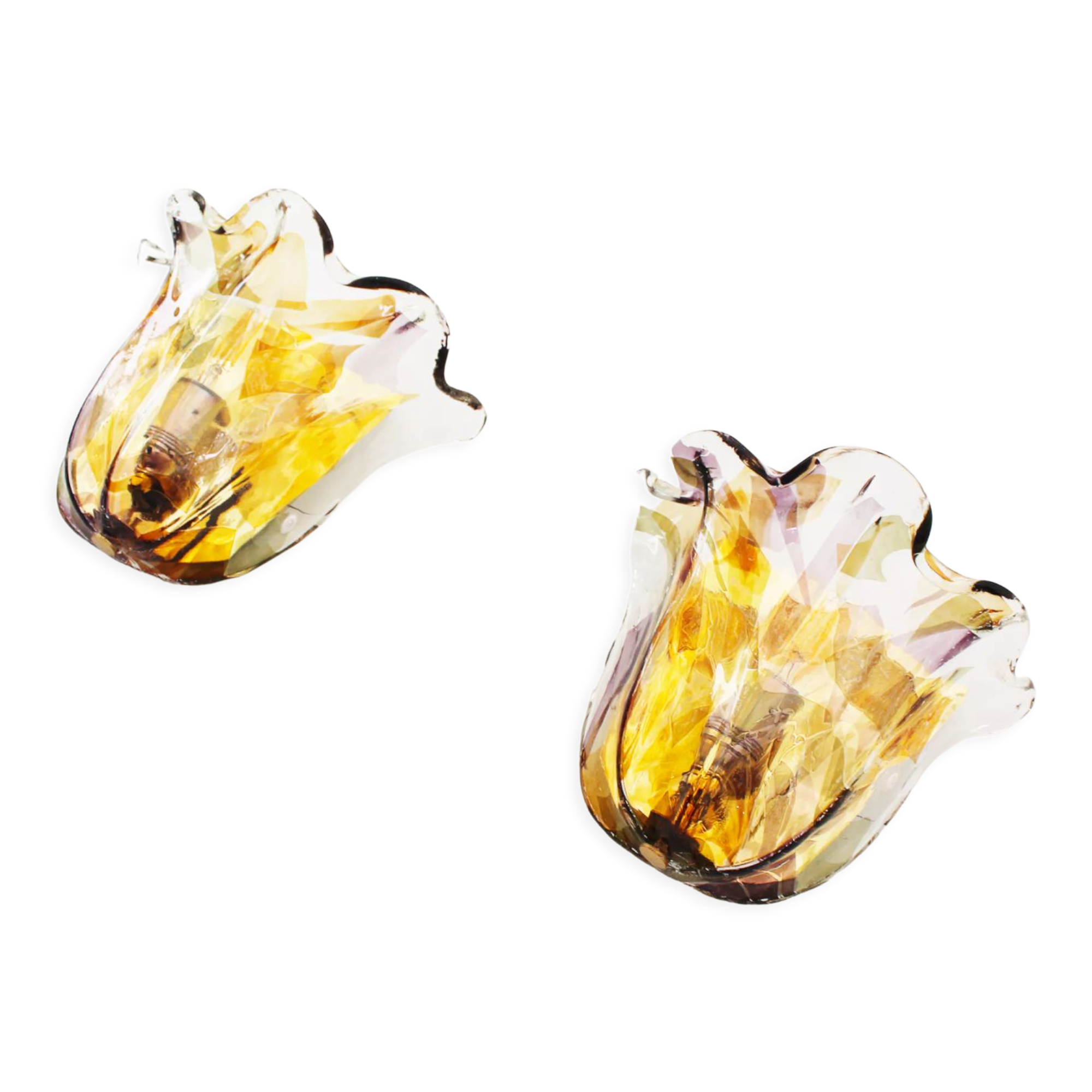 Set of 2 Brass and Muranoglass ‘Shell’ wall sconces by La Murrina