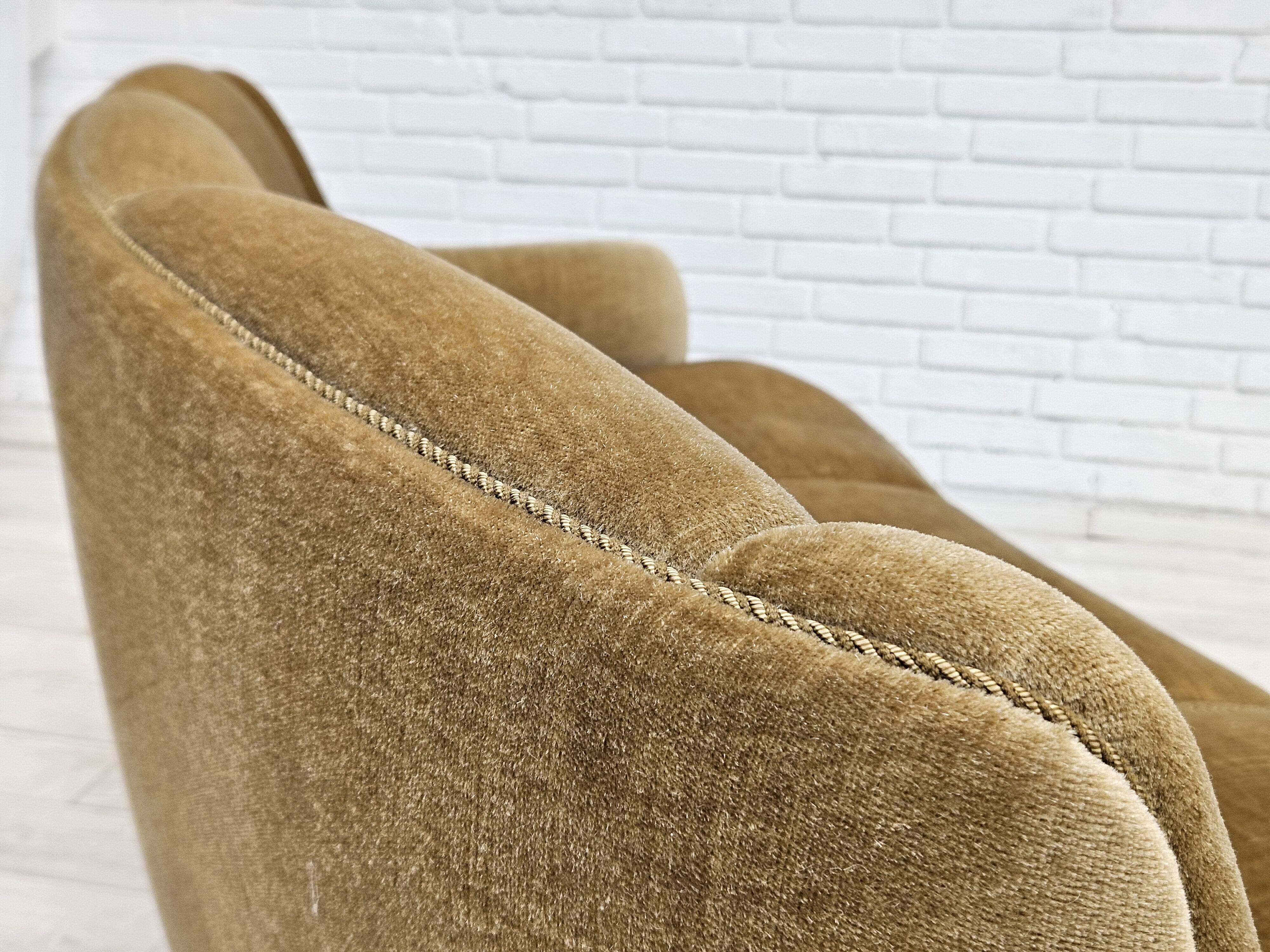 1970s, Danish 3-seater "Banana" sofa, original green velour.