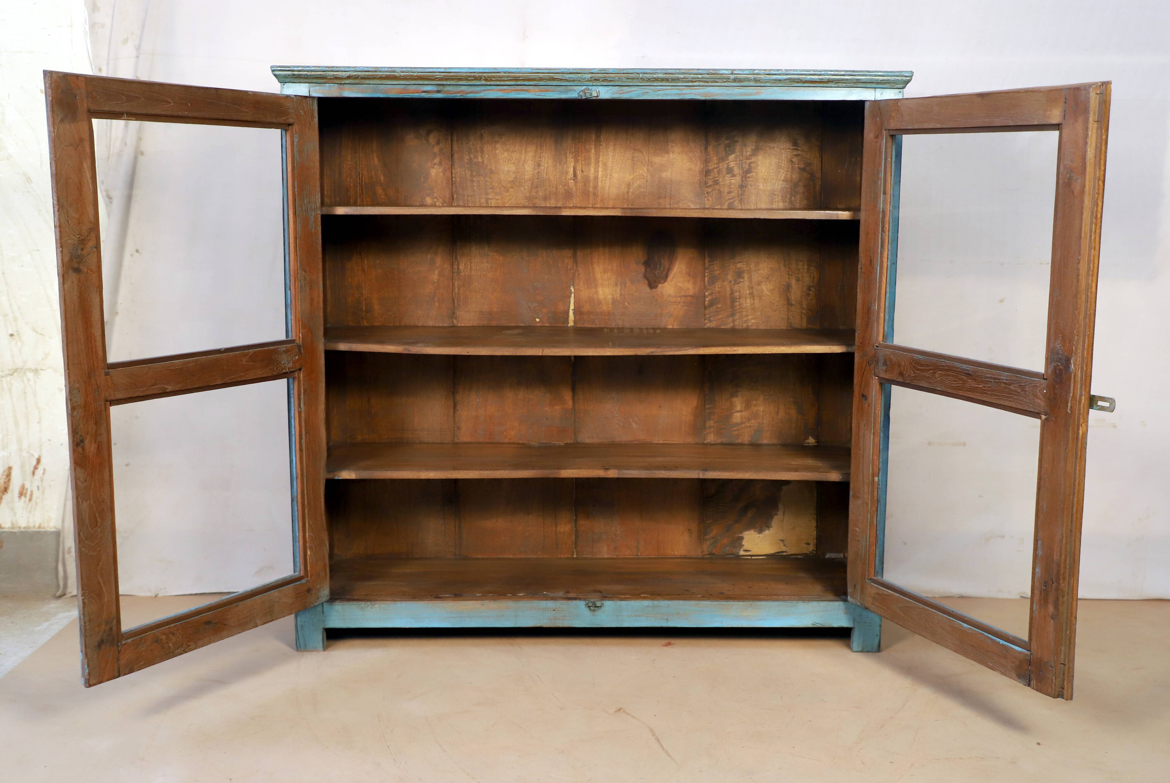 Burmese teak showcase with original blue patina