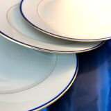 table service art deco limoges porcelain white border blue and gold 61 pieces signed