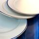 table service art deco limoges porcelain white border blue and gold 61 pieces signed