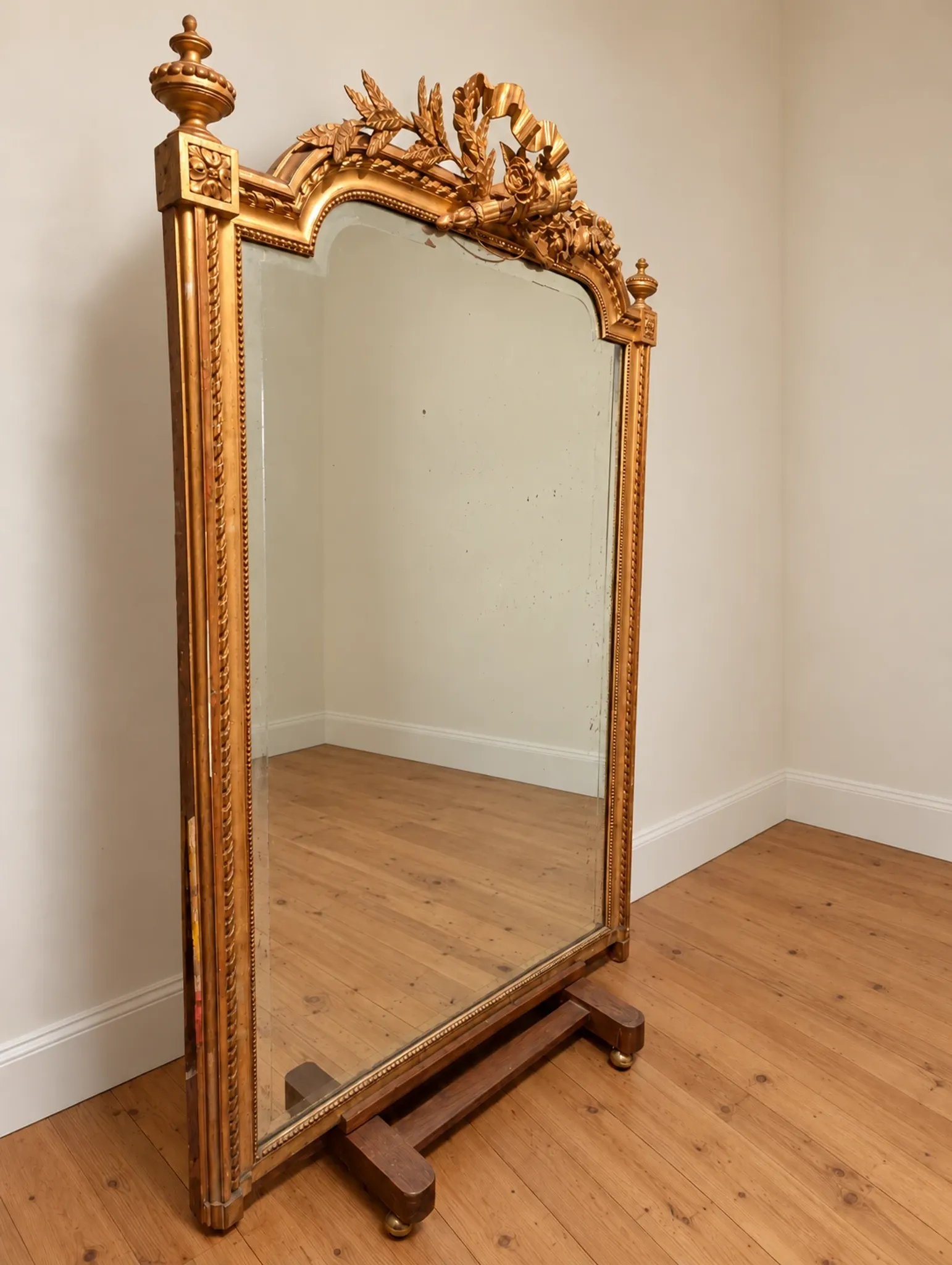 Large antique gilded fireplace mirror, Louis style