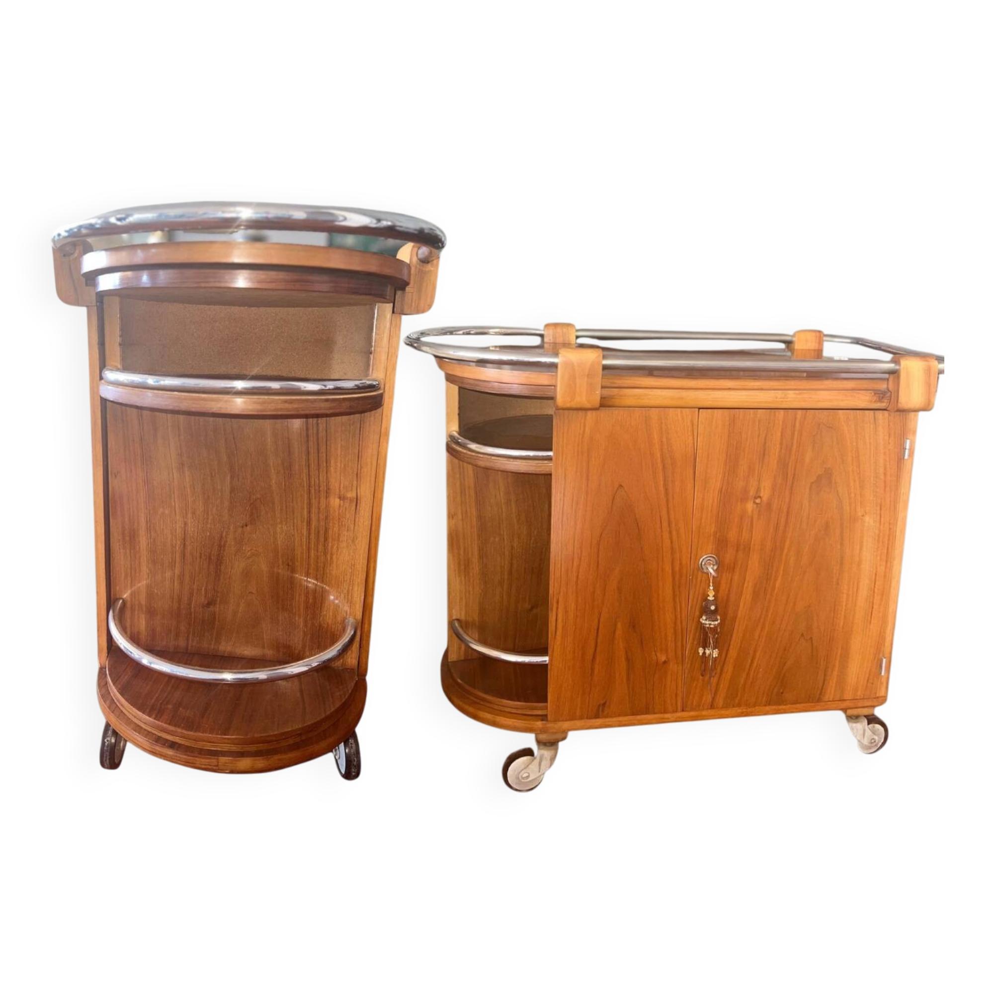 "Paquebot" Art Deco Bar Cabinet – Walnut and Chrome – 1930s/40s