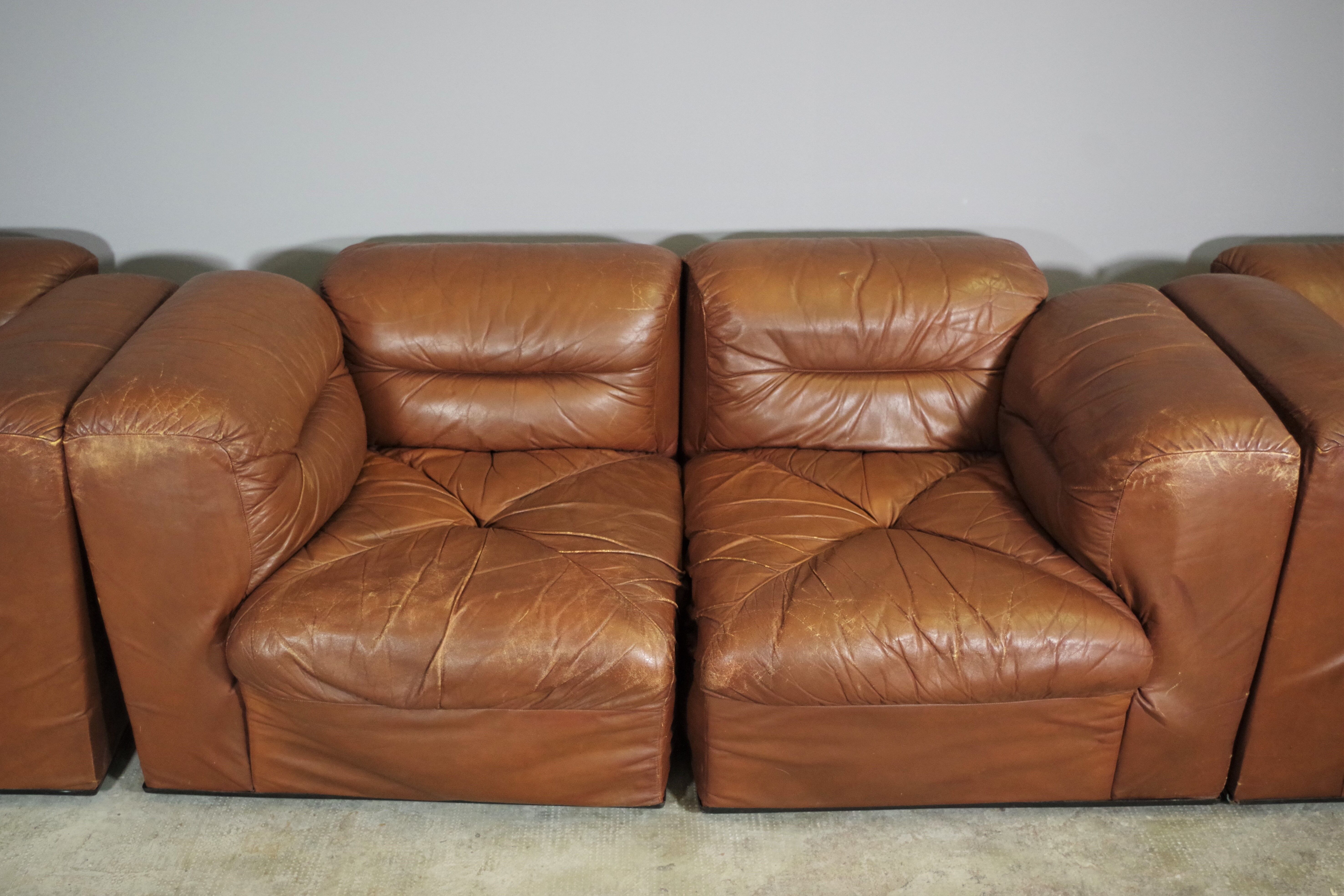Cognac leather armchairs by BL Arredamenti, 1970s, set of 4