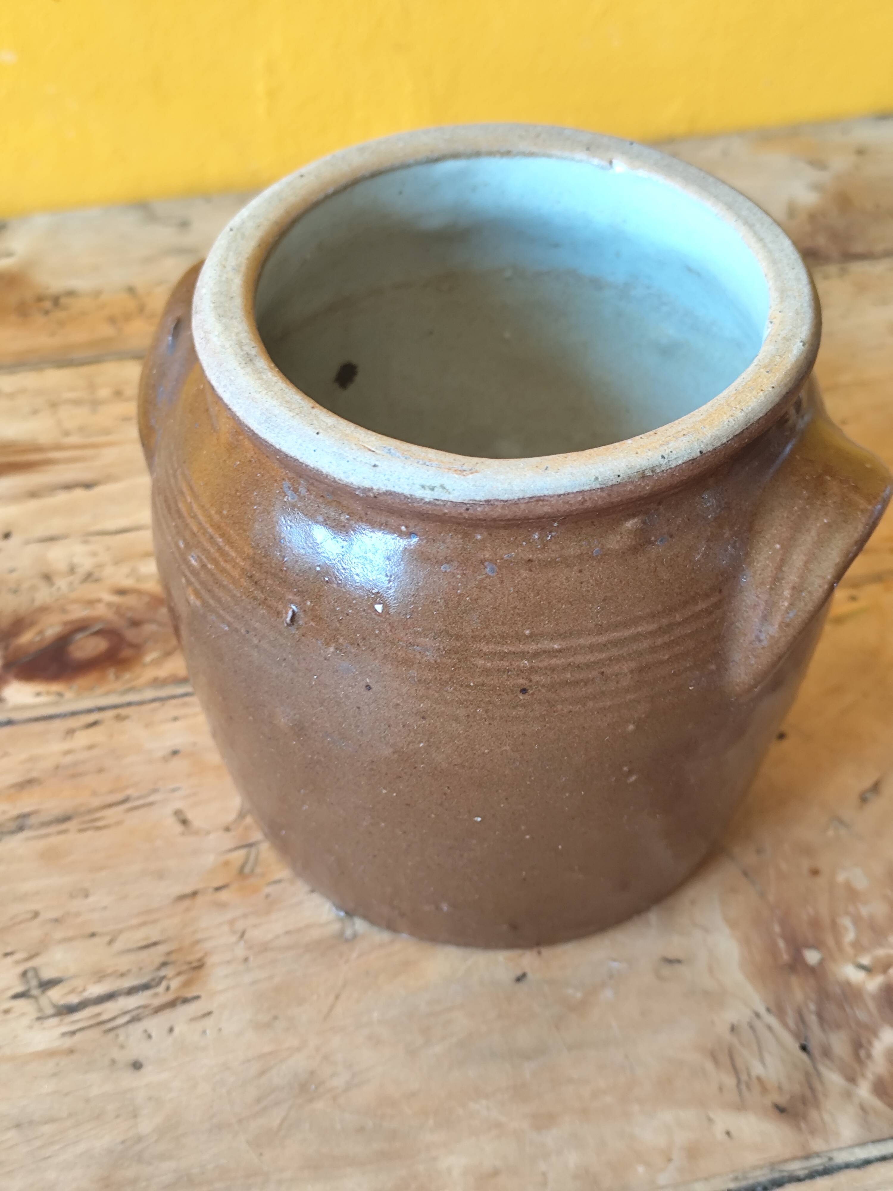 Brown glazed stoneware pot - antique glazed ceramic utensil holder