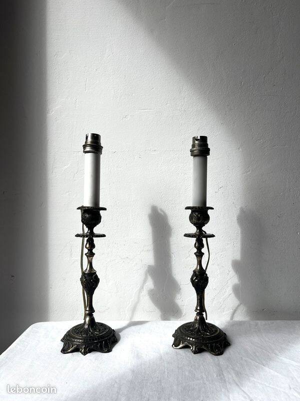 Pair of antique candlestick lamp bases