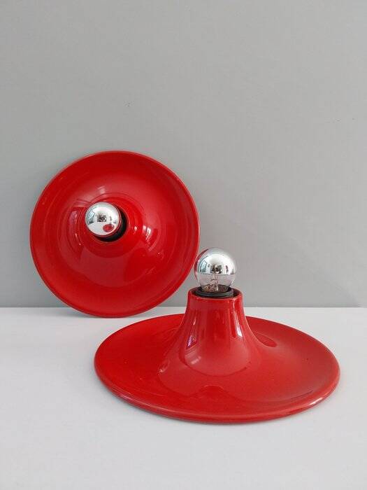 Set of two Italian design wall lights by Targetti from the 1970s.