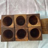6 cube egg cups on tray with handles Olive wood Vintage 1970