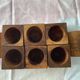 6 cube egg cups on tray with handles Olive wood Vintage 1970