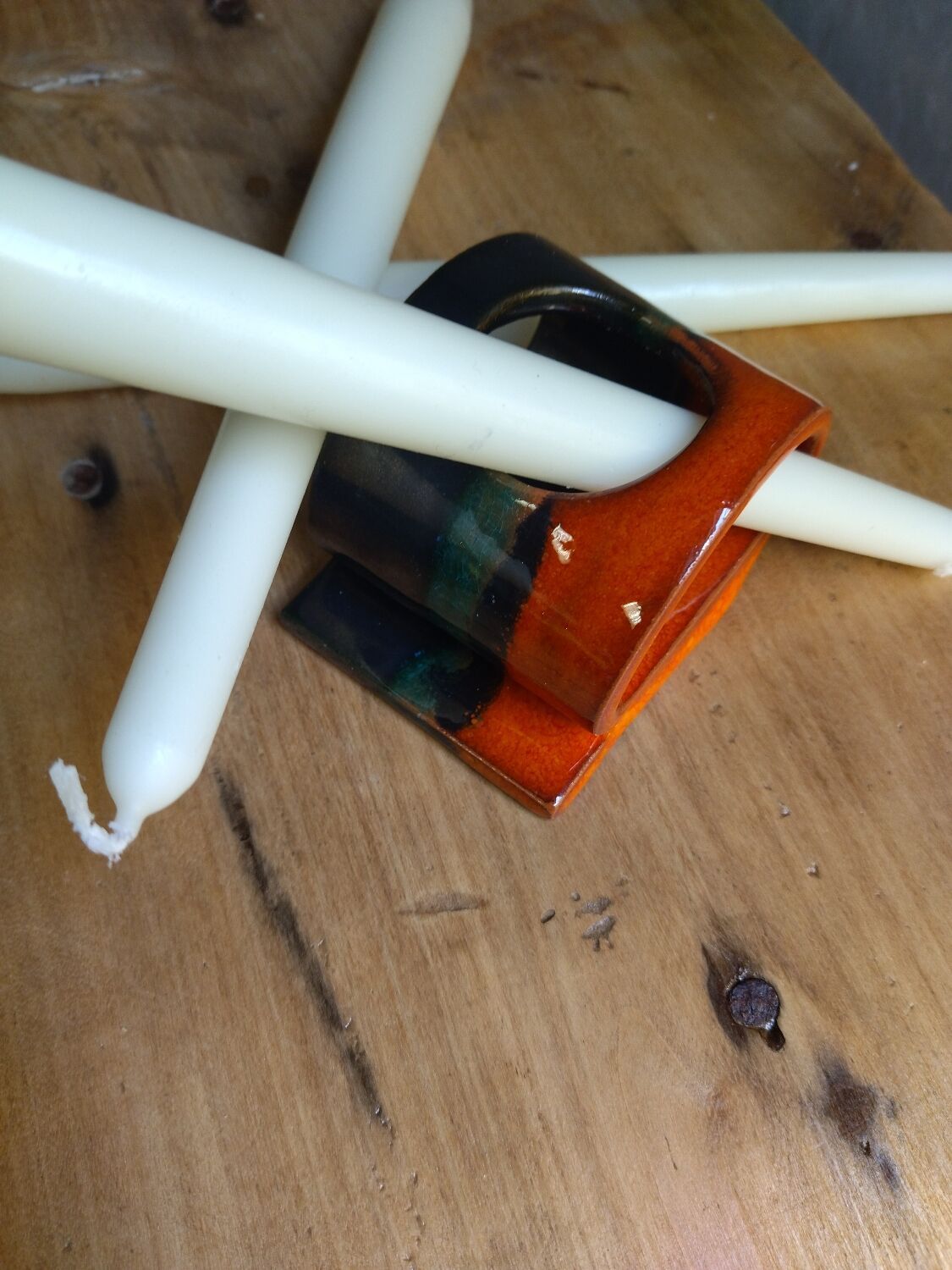 Signed ceramic candle holder