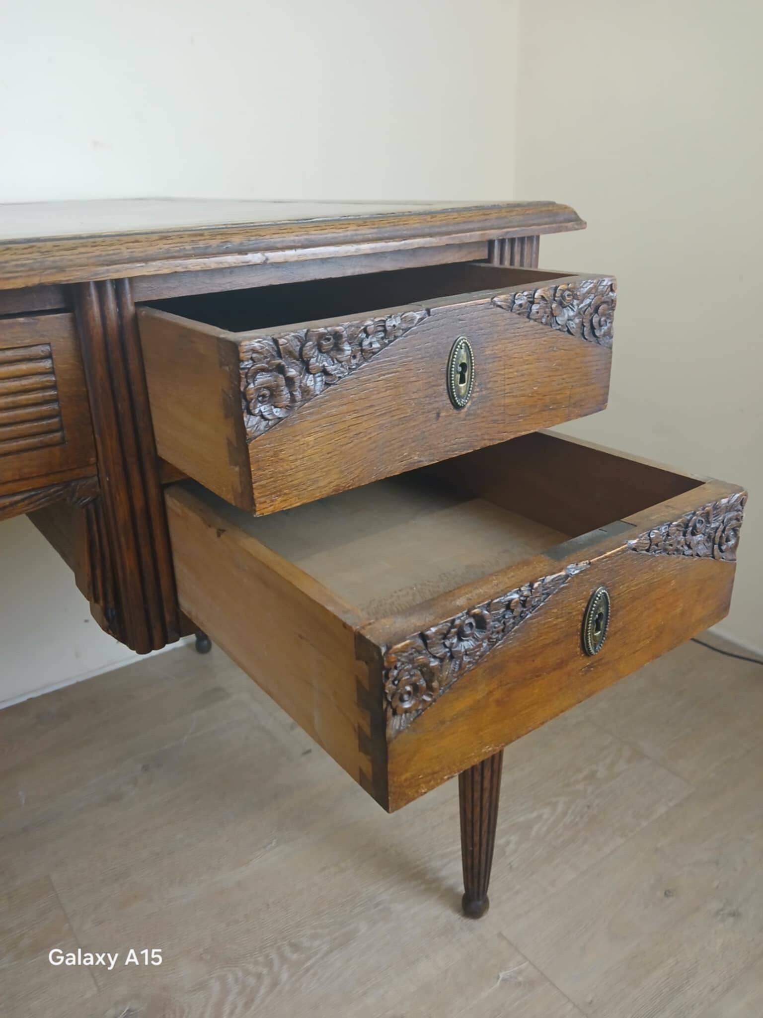 Very large oak center desk from the Art Deco period circa 1930