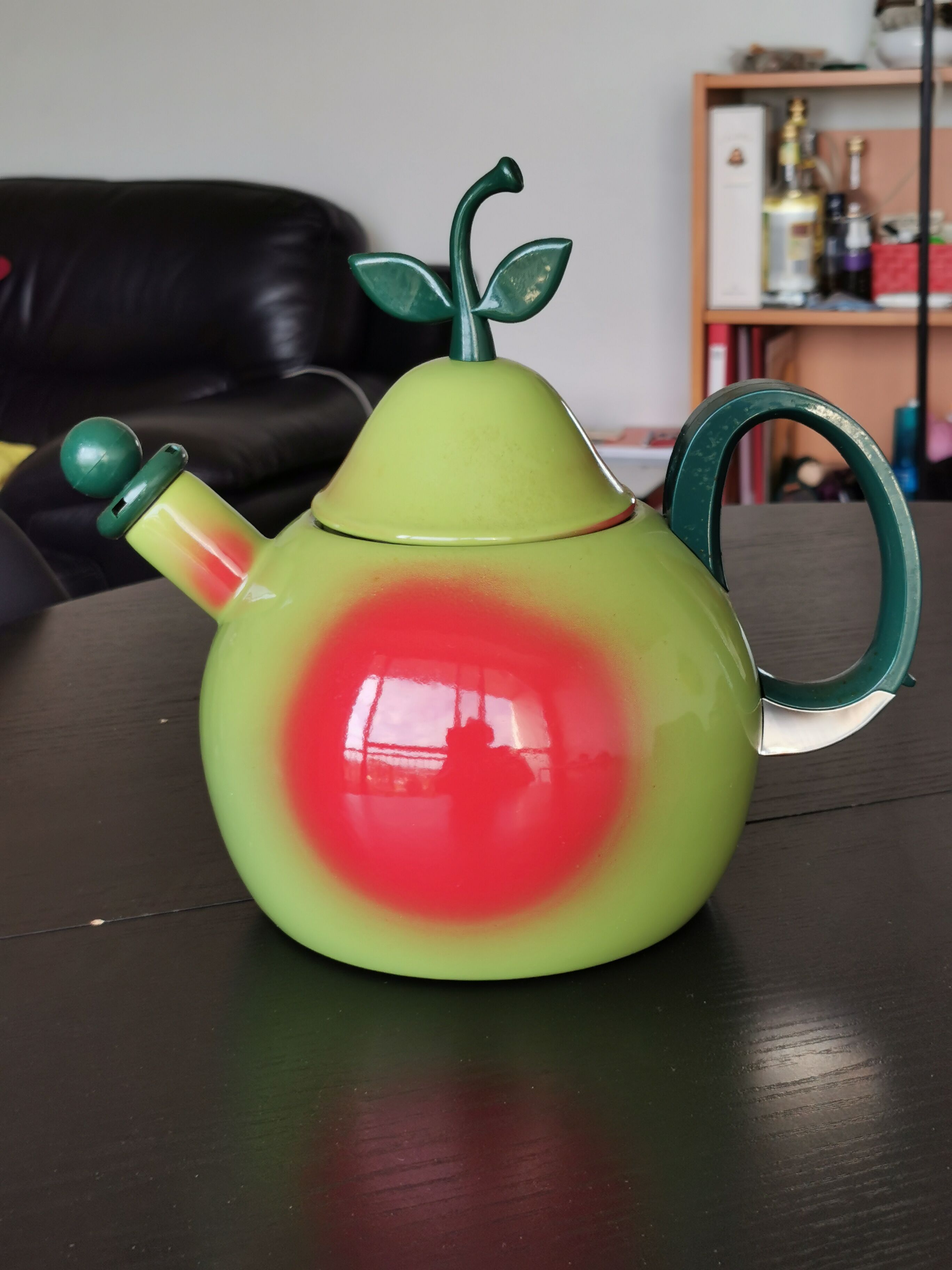 Vintage Copco enamel pear-shaped whistling kettle