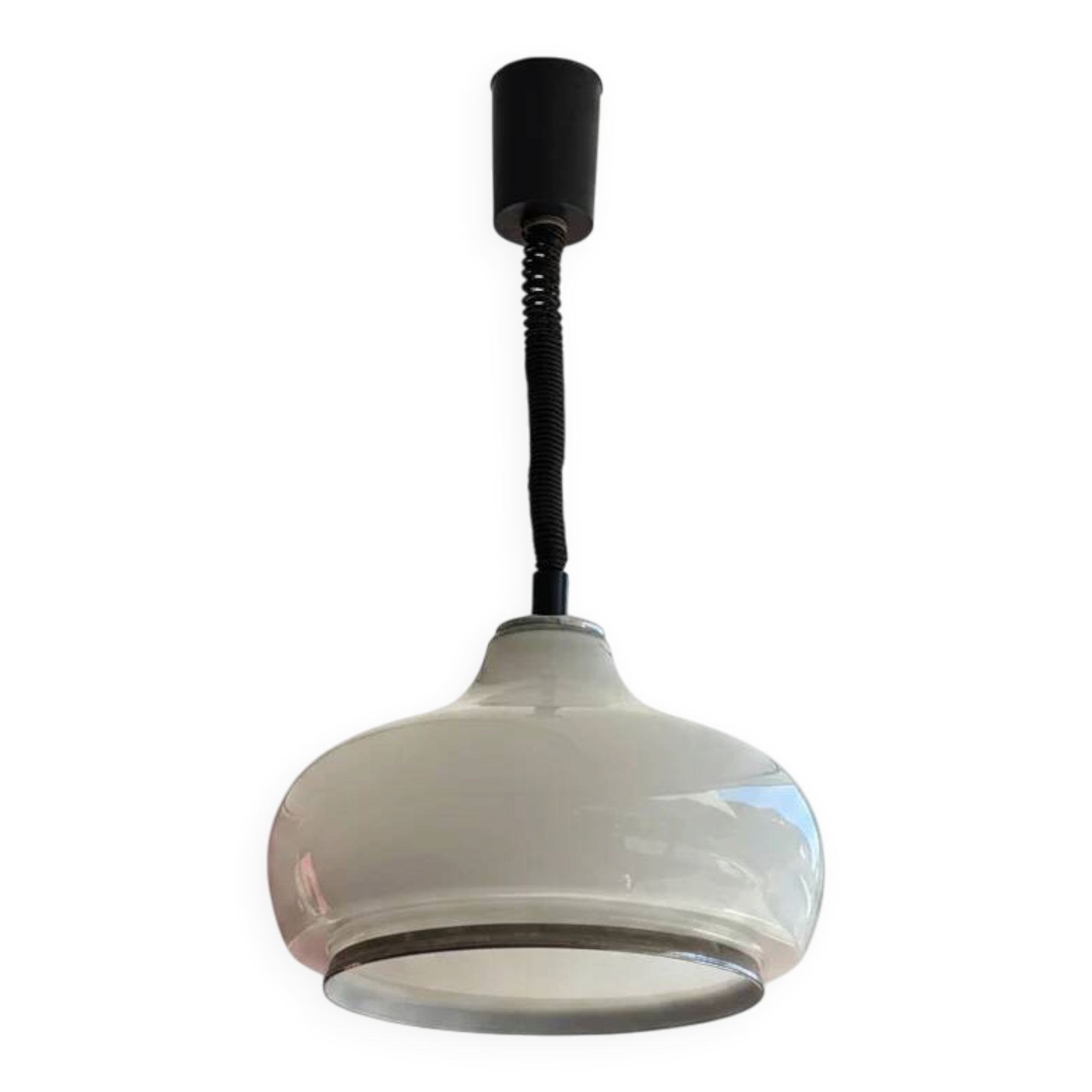 Suspension vintage en verre blanc et système monte et baisse