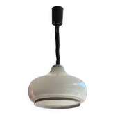 Vintage white glass suspension with a rise and fall system.