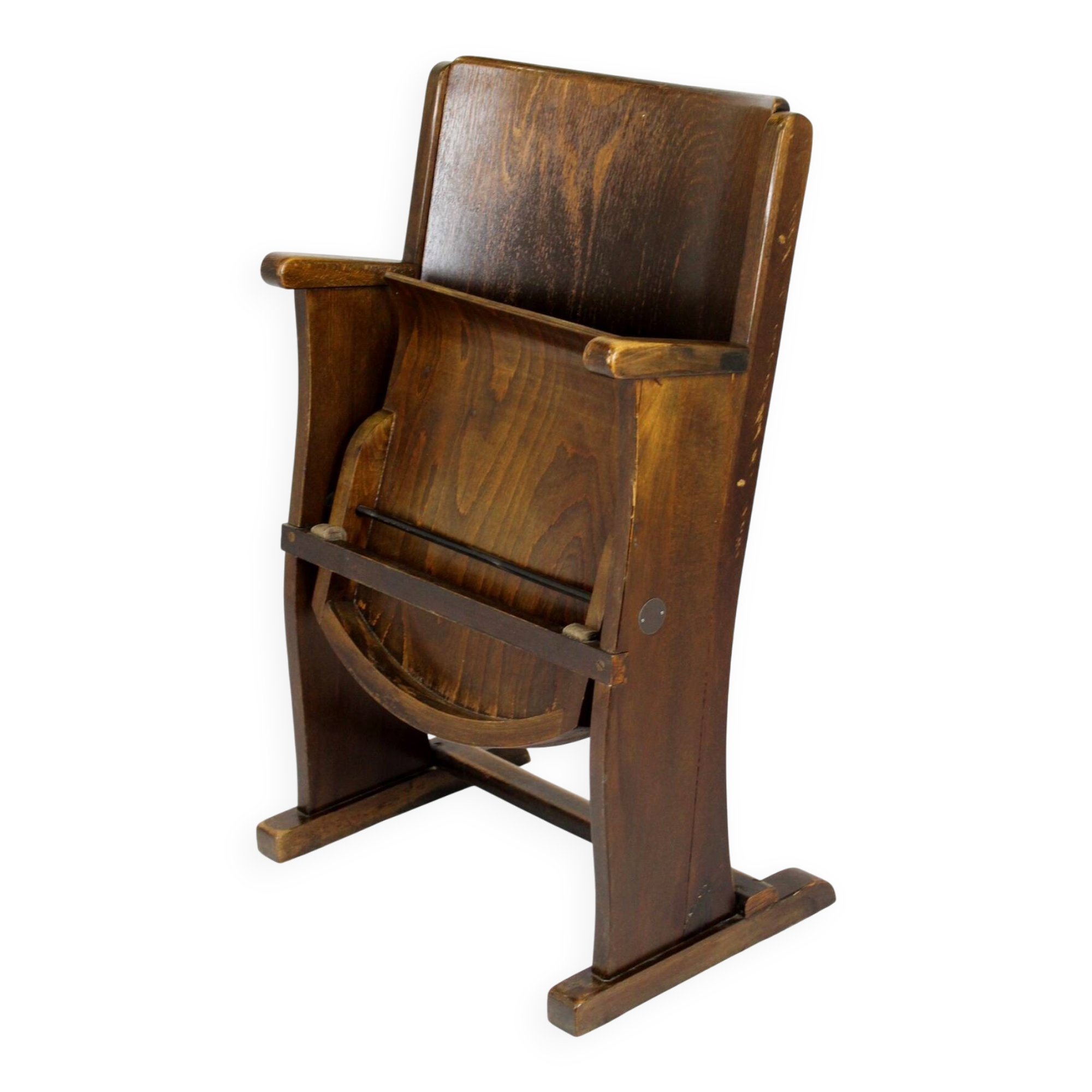 Vintage Cinema Chair TON (Thonet), 1940s Czech, Wooden Theatre Seat