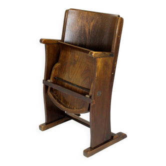 Vintage Cinema Chair TON (Thonet), 1940s Czech, Wooden Theatre Seat