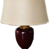 large burgundy ceramic and brass table lamp